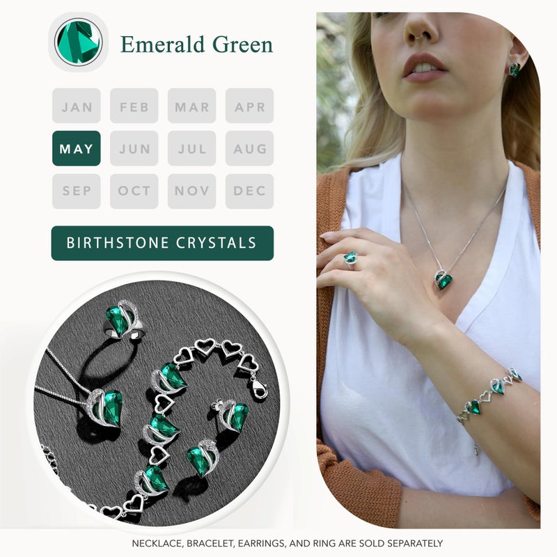 Leafael Infinity Love Heart Stud Earrings for Women, Valentine's Day Gifts for Mom, Wife, and Her, May Birthstone Crystal, Emerald Green, Silver Tone Fashion Statement Jewelry - Image 4